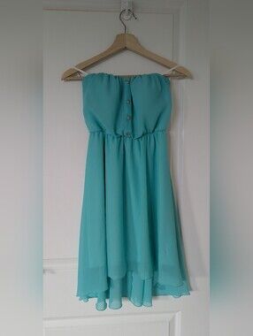 Guess Strapless Aqua Chiffon High-Low Dress Lip Size S